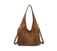 Kitise Women's Large Faux Suede Fringe Soft Boho-Style Hobo Shoulder Bag with Studded Accents