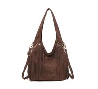 Kitise Women's Large Faux Suede Fringe Soft Boho-Style Hobo Shoulder Bag with Studded Accents