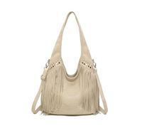 Kitise Women's Large Faux Suede Fringe Soft Boho-Style Hobo Shoulder Bag with Studded Accents