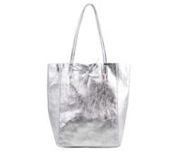 Kitise Women's Large Genuine Italian Soft Leather Tie Closure Tote Bag in Silver Kitise Silver
