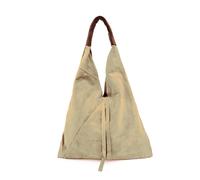 Kitise Women's Large Genuine Italian Tie Closure V Suede Slouch Tote With Purse in Beige