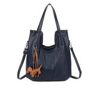Kitise Women's Large Pebbled Faux Leather Tote Bag with Dog Charm in Navy Kitise Navy