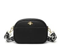 Kitise Women's Leopard Strap Bee Details Crossbody Camera Bag With Front Pocket in Black