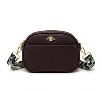 Kitise Women's Leopard Strap Bee Details Crossbody Camera Bag With Front Pocket in Dark Brown