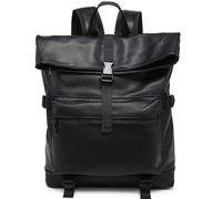 Kitise Women's Modern Roll Top Backpack with Front Pocket & Side Buckles in Black Kitise Black