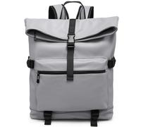Kitise Women's Modern Roll Top Backpack with Front Pocket & Side Buckles in Grey Kitise Grey