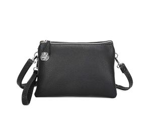 Kitise Women's Multi-Compartment Secure Zipper Closures Adjustable Strap Faux Leather Crossbody Bag Purse Wristlet Clutch Handbag (Black)
