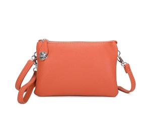 Kitise Women's Multi-Compartment Secure Zipper Closures Adjustable Strap Faux Leather Crossbody Bag Purse Wristlet Clutch Handbag (Orange)