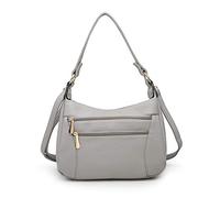 Kitise Women's Multi Compartments Multi Pockets Lightweight Eco Friendly Vegan Leather Crossbody Shoulder Handbag Practical Ladies Casual Handbag (Grey)