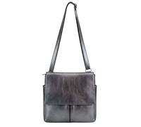 Kitise Women's Multi-Pocket Genuine Italian Leather Slim Messenger Crossbody Bag in Metallic Silver