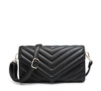 Kitise Women's Multi purpose Quilted Chevron Pattern Small Elegant Faux Leather Crossbody Bag Clutch Handbag (Black)