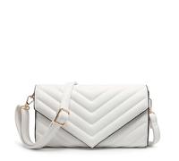 Kitise Women's Multi purpose Quilted Chevron Pattern Small Elegant Faux Leather Crossbody Bag Clutch Handbag (White)