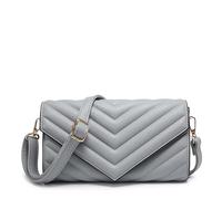 Kitise Women's Multi purpose Quilted Chevron Pattern Small Elegant Faux Leather Crossbody Bag Clutch Handbag (Grey)