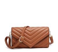 Kitise Women's Multi purpose Quilted Chevron Pattern Small Elegant Faux Leather Crossbody Bag Clutch Handbag (Brown)