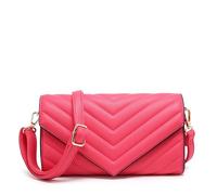 Kitise Women's Multi purpose Quilted Chevron Pattern Small Elegant Faux Leather Crossbody Bag Clutch Handbag (Rose)