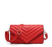Kitise Women's Multi purpose Quilted Chevron Pattern Small Elegant Faux Leather Crossbody Bag Clutch Handbag (Red)