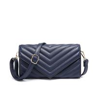 Kitise Women's Multi purpose Quilted Chevron Pattern Small Elegant Faux Leather Crossbody Bag Clutch Handbag (Dark Blue)