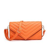 Kitise Women's Multi purpose Quilted Chevron Pattern Small Elegant Faux Leather Crossbody Bag Clutch Handbag (Orange)