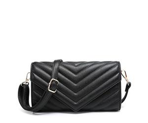 Kitise Women's Multi purpose Quilted Chevron Pattern Small Elegant Faux Leather Crossbody Bag Clutch Handbag (Black)