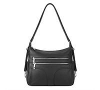 Kitise Women's Multi Zipper Multi Section Zip Pockets Shoulder Crossbody Handbag in Black