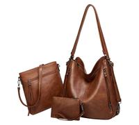 Kitise Women's Multifunctional 3-Piece Set Tote/Backpack Shoulder Handbag With Purse Bag in Brown Kitise Brown One Size