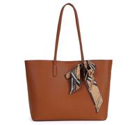 Kitise Women's Pebbled Faux Leather Tote Shoulder Handbag with Decorative Silk Scarf in Brown Kitise Brown