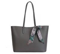 Kitise Women's Pebbled Faux Leather Tote Shoulder Handbag with Decorative Silk Scarf in Dark Grey