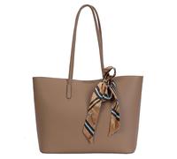 Kitise Women's Pebbled Faux Leather Tote Shoulder Handbag with Decorative Silk Scarf in Khaki
