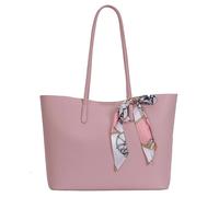 Kitise Women's Pebbled Faux Leather Tote Shoulder Handbag with Decorative Silk Scarf in Pink