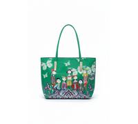Kitise Women's Printed Dolls Glossy Patent Pu Leather Tote Bag in Green