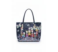 Kitise Women's Printed Dolls Glossy Patent Pu Leather Tote Bag in Navy Kitise Navy