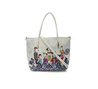 Kitise Women's Printed Dolls Glossy Patent Pu Leather Tote Bag in Off-White Kitise Off-White