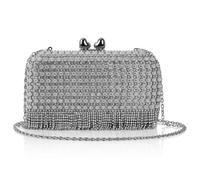 Kitise Women's Rhinestone Diamante Tassel Evening Clutch Bag in Silver