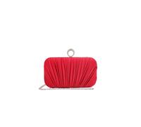 Kitise Women's Ringstone Clasp Elegant Satin Pleated Evening Clutch Bag in Red