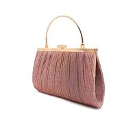 Kitise Women's Shiny Elegant Pleated Evening Clutch Bag With Handle And Chain Strap For Wedding Bridal Prom Party Clutch Dinner (Rose gold)