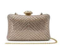 Kitise Women's Shiny Rhinestone Studs Diamante Clap Evening Clutch Bag in Gold
