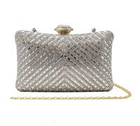 Kitise Women's Shiny Rhinestone Studs Diamante Clap Evening Clutch Bag in Silver