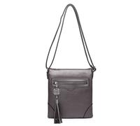 Kitise Women's Slim Faux Leather Double Section Crossbody Bag Tassel Charm in Bronze