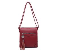 Kitise Women's Slim Faux Leather Double Section Crossbody Bag Tassel Charm in Red