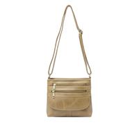 Kitise Women's Slim Multi-Pocket Crossbody Bag Zippered Compartments in Light Brown