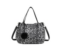 Kitise Women's Slouchy Leopard Print Pom Pom Charm Tote Shoulder Bag in Black