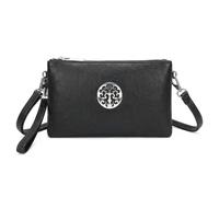 Kitise Women's Small Double Compartment Medallion Detail Crossbody Purse Handbag in Black Kitise Black One Size