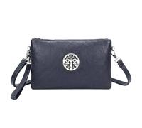 Kitise Women's Small Double Compartment Medallion Detail Crossbody Purse Handbag in Navy