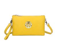 Kitise Women's Small Double Compartment Medallion Detail Crossbody Purse Handbag in Yellow
