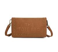 Kitise Women's Small Faux Suede Studded Flat MultiPockets Crossbody Shoulder Handbag in Brown Kitise Brown One Size