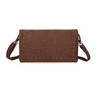 Kitise Women's Small Faux Suede Studded Flat MultiPockets Crossbody Shoulder Handbag in Dark Brown Kitise Dark Brown One Size