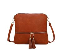 Kitise Women's Small Flat Tassel Accent Front Pocket Crossbody Handbag in Brown Kitise Brown One Size