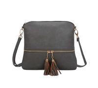 Kitise Women's Small Flat Tassel Accent Front Pocket Crossbody Handbag in Dark Grey Kitise Dark Grey One Size