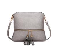 Kitise Women's Small Flat Tassel Accent Front Pocket Crossbody Handbag in Metallic Silver Kitise Metallic Silver One Size