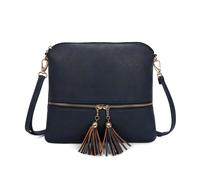 Kitise Women's Small Flat Tassel Accent Front Pocket Crossbody Handbag in Navy Kitise Navy One Size